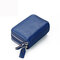RFID Antimagnetic Women Men Genuine Leather Zipper Card Holder Purse - Blue