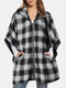 Повседневное пальто в клетку с карманом на молнии и короткими рукавами для Женское - Черный