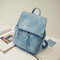 Simple Pure Color Faux Leather Backpack Shouder Bag For Women - Blue