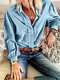 Pleated Long Sleeve Solid Color Casual Shirt For Women - Blue