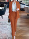 Solid Long Sleeve Lapel Two Pieces Suit For Women - Orange