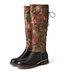 SOCOFY Elegant Floral Printed Cowhide Leather Comfy Round Toe Mid-calf Boots - Black