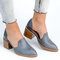 Large Size Almond Toe Solid Color Slip On Elegant Chunky Heel Sandals - Blue