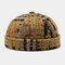 Men & Women Plush Soft Fabric Skull Caps Plaid Stitching Hat Brimless Hats - Yellow