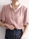 Contrast Button Ruffle Sleeve Stand Collar Women Blouse - Pink