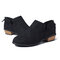 Large Size Women Casual Solid Color Zipper Low Heel Ankle Boots - Black