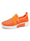 Large Size Mesh Hollow Out Brathable Hook Loop Walking Sneakers For Women - Orange