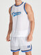 Mens Contrast Trims Letter Print Mesh Tank Jersey Two Pieces Outfits - White