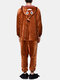 Mens Cute Design COS Hooded Fleece Jumpsuits Homewear - Brown