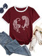 Kurzärmliges Rundhals-T-Shirt mit Tiger-Grafik in Kontrastfarbe - Weinrot