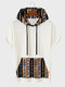Camisetas masculinas étnicas geométricas Padrão bolso canguru malha com capuz - Bege