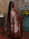 Menico Men Genuine Leather Vintage Durable Daily Crossbody Bag Business Adjustable Straps Sling Bag - Brown