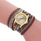 Fashion Multi-color Women's Casual Bracelet Watch Luxury Multilayer Leather Bracelet Watch  - Coffee