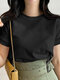 Solid Lace Slit Back Short Sleeve Crew Neck T-shirt - Black