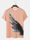 Mens Wing Print Crew Neck Daily Short Sleeve T-Shirts - Pink