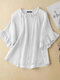 Women Solid Ruffle Sleeve Crew Neck Casual Blouse - White