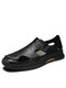 Men Closed Toe Light Weight Slip On Hand Stitching Hole Water Sandals - Black