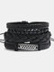 4 Pcs/Set Vintage Multi-layers Woven DIY Set Faux Leather Bracelet - Black