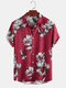 Men Vintage Floral Printed Holiday Casual Shirt - Red