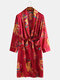 Men  Dragon Printing Loose Pajamas Robes - Wine Red