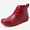 Womens Lace Up Slip Resistant Round Toe Wide Foot Casual Ankle Boots - Red