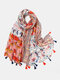 Women Cotton Ramadan Dual-use Bohemian Tassel Floral Pattern Long Scarf Shawl - Pink