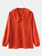 Solid Color Lapel Long Sleeve Button Casual Blouse For Women - Orange