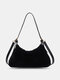 Women Fashion Plush Animal Print Leopard Tote Shouler Bag Handbag - Black