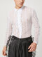Mens See-Through Lace Crochet Ruffle Front Shirt - White