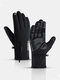 Men Nylon PU Plus Velvet Touch Screen Waterproof Non-slip Wear-resistant Thick Warmth Zipper Mountaineering Skiing Gloves - Black