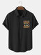 Camisas de manga corta con botones y estampado de bolsillo geométrico para hombre vendimia - Negro