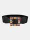 Women PU Inlaid Colorful Rhinestones Square Pin Buckle Decorative All-match Wide Belt - Black