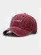 Unisex Washed Cotton Solid Color Letter Embroidery Sunshade Simple Baseball Cap - Wine Red