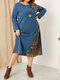Plus Size Elegant Ethnic Pattern Patchwork O-neck Print Dress - Blue