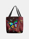 Women Butterfly Pattern Prints Handbag Shoulder Bag Tote - Red