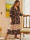 Floral Print Lace Patchwork V-neck Long Plus Size Vintage Dress - Black