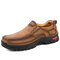 Men Breathable Cow Leather Slip Resistant Wear-resistant Casual Shoes - Brown