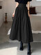 High Waist Solid Invisible Zip Loose Swing Skirt - Black