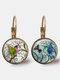 Vintage Hummingbird Pattern Drop-shape Alloy Glass Sheet Earrings - #02