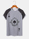 Mens Ace Of Spades Poker Stripe Print Raglan Sleeve Street T-Shirts - Gray