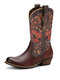 Socofy Casual Retro Guitar Print Leather Patchwork Soft Comfortable Slip-On Chunky Heel Cowboy Boots - Brownish-red