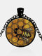 Vintage Honeycomb Bee Women Necklace Alloy Glass Printed Pendant Necklace - Black