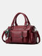 Vintage Simple Stitch Detail Double Handle Multi-pockets Soild Handbag Crossbody Bag - Wine Red