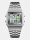 4 Cores Aço Inoxidável Homens Casual Esporte Watch Luminoso Impermeável Multifuncional Digital Watch - Prata