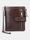 Men Genuine Leather Crazy Horse Leather RFID Anti-theft Retro Zipper Cowhide Chain Multi-slot Card Holder Wallet - Coffee