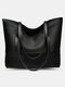 Oxford Splicing Soft Leather Casual Lightweight Folding Multifunction Handbag Large Capacity Shoulder Bag Shopping Bag Tote - Black