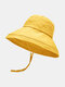 महिला कपास और लिनन ठोस रंग बड़ा ब्रिम सन संरक्षण बाल्टी टोपी - पीला