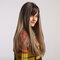 24 Inch Brown Gradient Milk Tea Color Bangs Long Straight Hair  Wig Vertical Natural Soft Synthetic Wig - 24 Inch