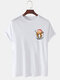 Mens 100% Cotton Christmas Bear O-Neck Solid Color Thin T-Shirt - White