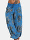 Tie Waist Floral Print Wide Leg Loose Pants For Women - Blue